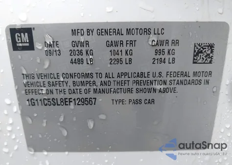 2014 Chevrolet Malibu 1Lt from USA, damaged, VIN 1G11C5SL8EF129567